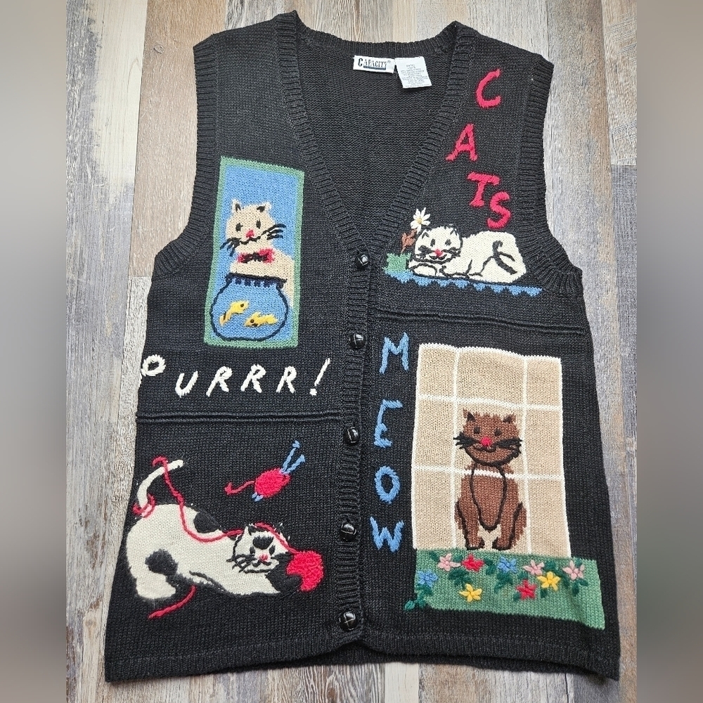 Vintage Cat Sweater Vest Capacity Petite Small